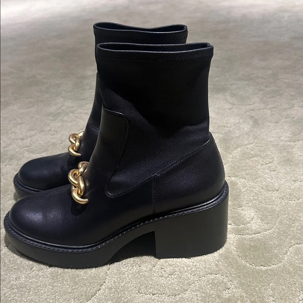 Coach Kenna Bootie | Black Ankle Boots with Chunky Gold Chain